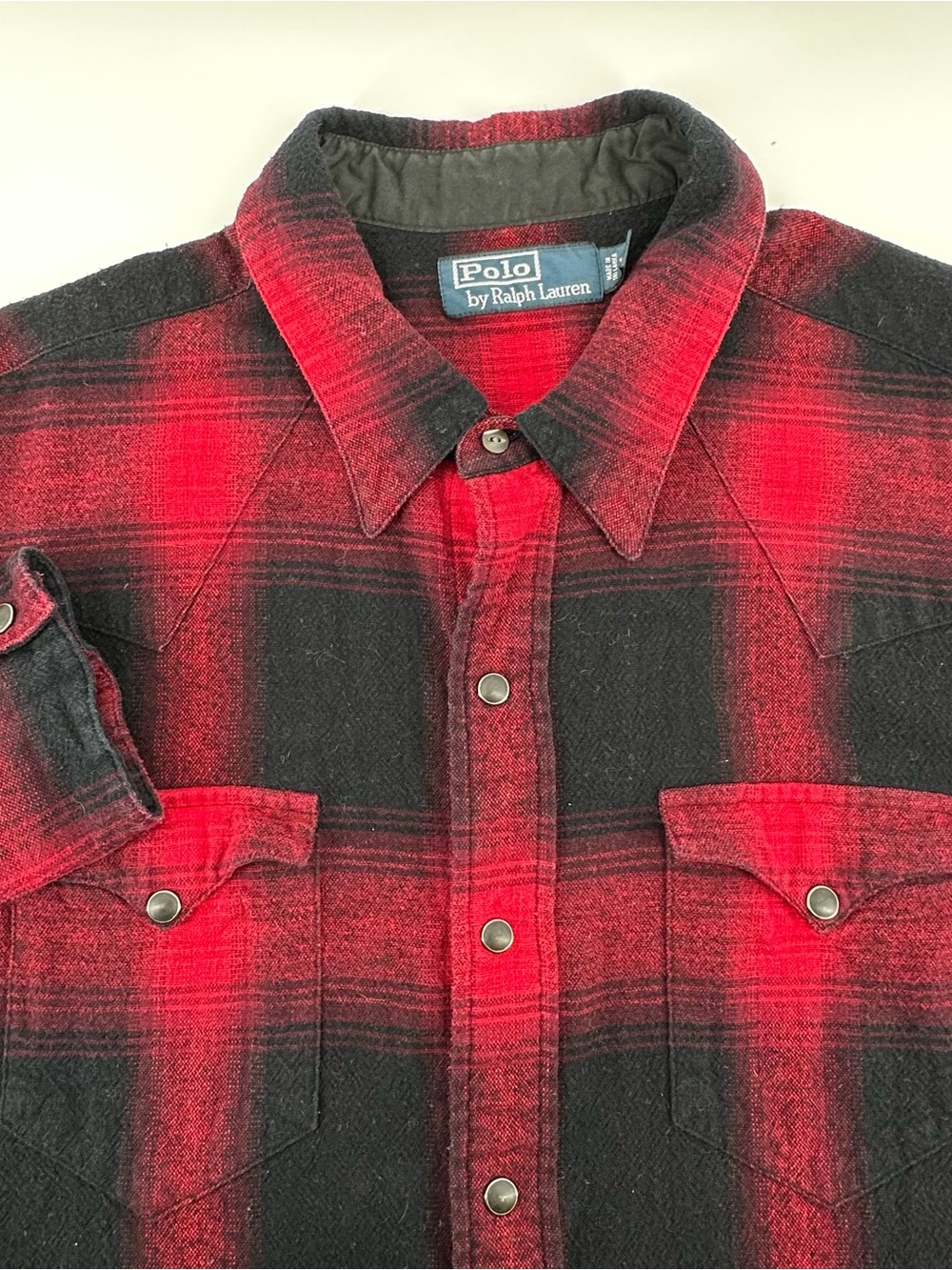 Vintage RLPC Polo Ralph Lauren Red Plaid Western Shirt Pearl Snaps Mens XL